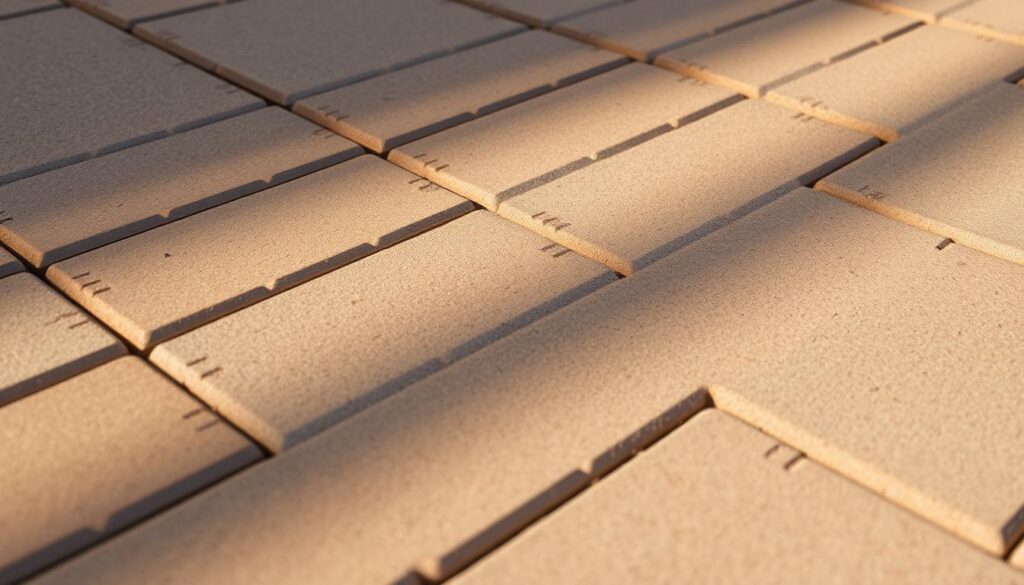 A close-up view of an interlocking paving stone, its surface textured with a subtle pattern of grooves and ridges. The stone is composed of warm, earthy tones, ranging from rich browns to subtle grays, creating a natural, rustic appearance. Soft, diffused lighting from an overhead source casts gentle shadows, accentuating the depth and dimensionality of the stone's surface. The image is captured at a slight angle, allowing for a clear and detailed examination of the paver's characteristics, such as its uniform size, shape, and consistent finish. The overall composition conveys a sense of solidity, durability, and the high-quality craftsmanship that is typical of well-designed paving stones. A close-up view of an interlocking paving stone, its surface textured with a subtle pattern of grooves and ridges. The stone is composed of warm, earthy tones, ranging from rich browns to subtle grays, creating a natural, rustic appearance. Soft, diffused lighting from an overhead source casts gentle shadows, accentuating the depth and dimensionality of the stone's surface. The image is captured at a slight angle, allowing for a clear and detailed examination of the paver's characteristics, such as its uniform size, shape, and consistent finish. The overall composition conveys a sense of solidity, durability, and the high-quality craftsmanship that is typical of well-designed paving stones.
