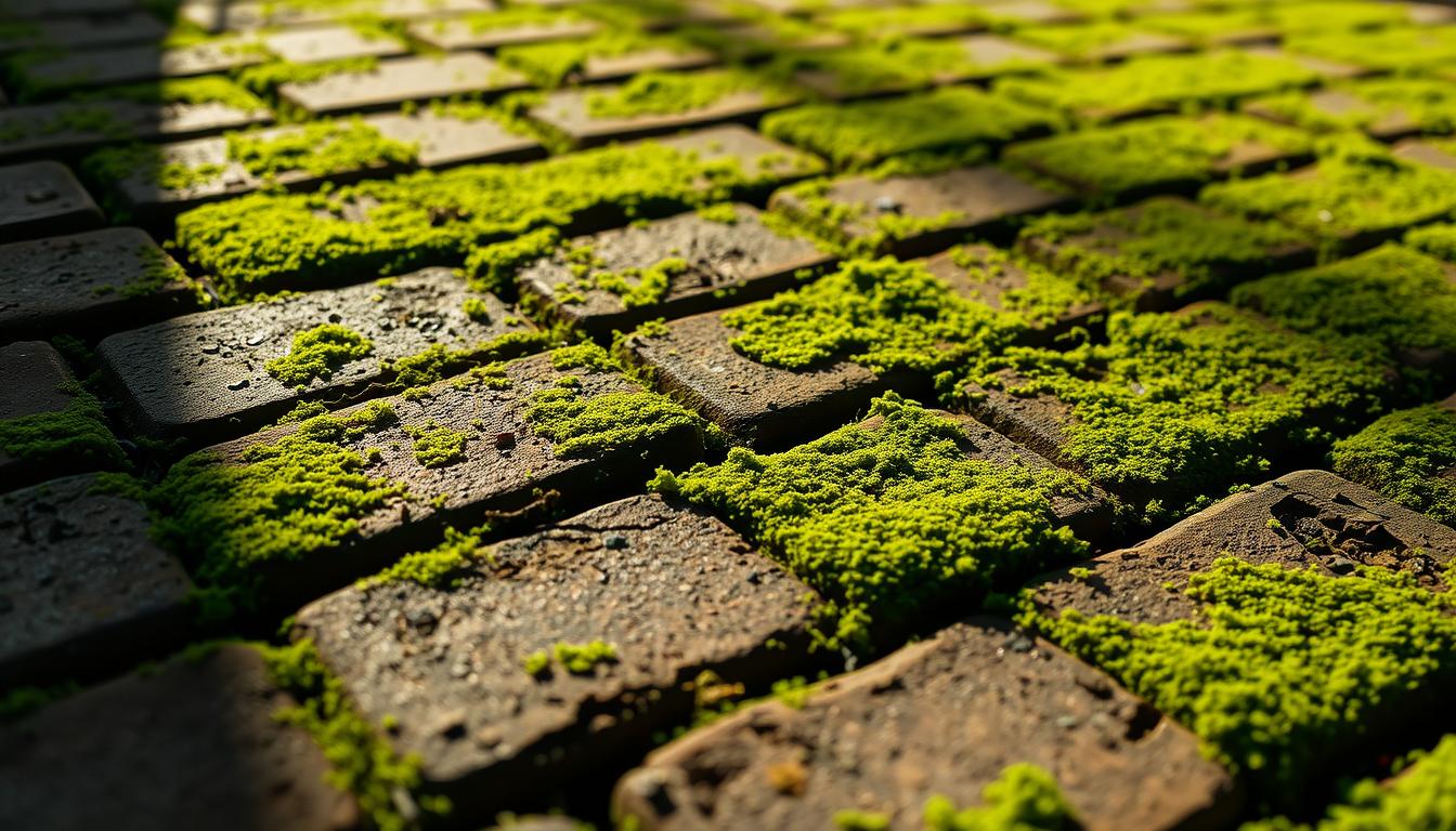 zielony nalot na kostce brukowej