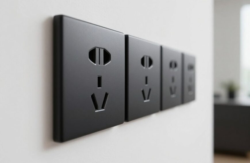 czarne gniazdka na białej ścianie